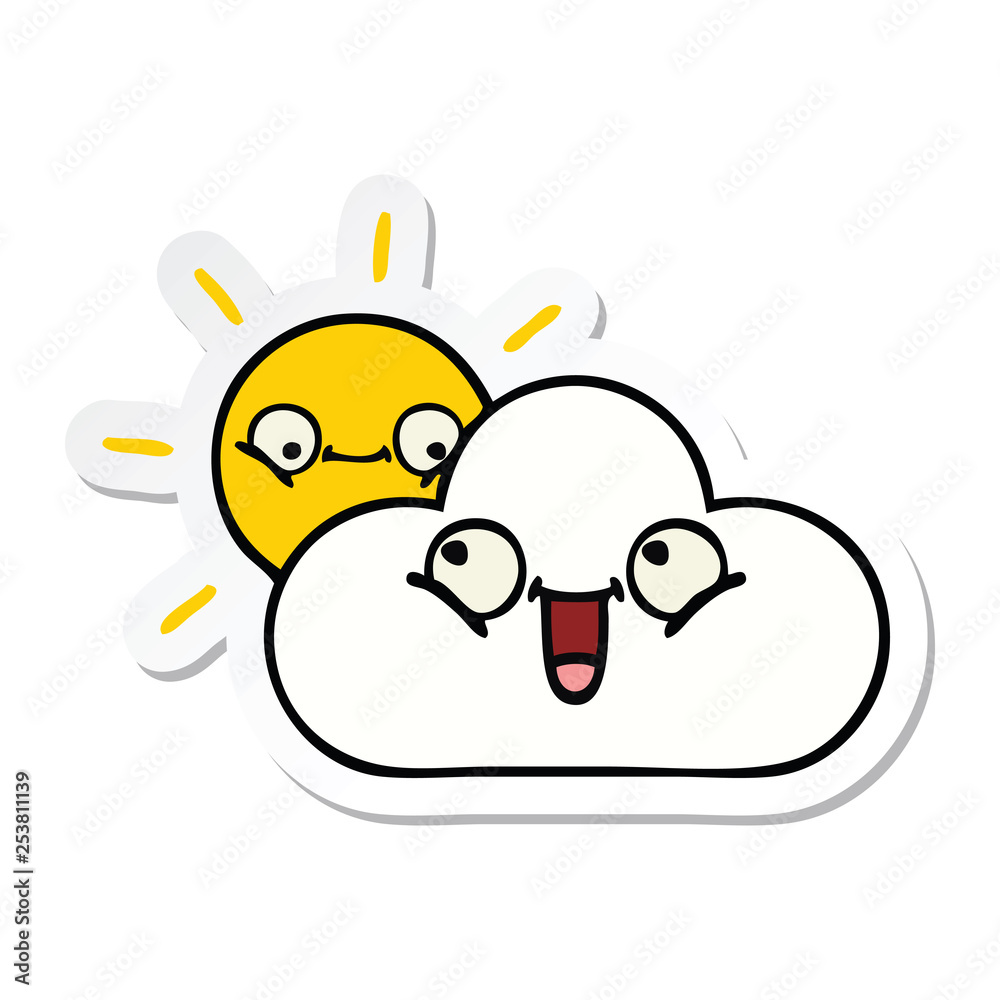 sticker of a cute cartoon sunshine and cloud sticker of a cute cartoon sunshine and cloud