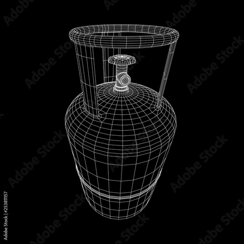 Flammable gas tank. Propane, butane, methane gas tank. Model wireframe low poly mesh vector illustration
