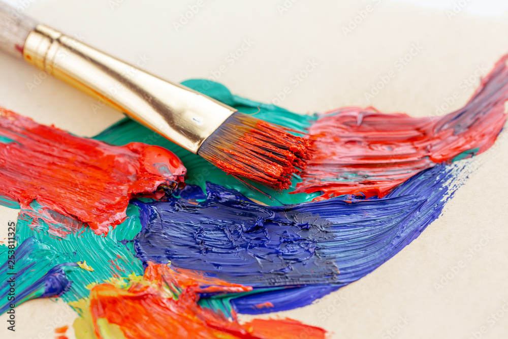 Fototapeta premium Paint brushes and paints for drawing.