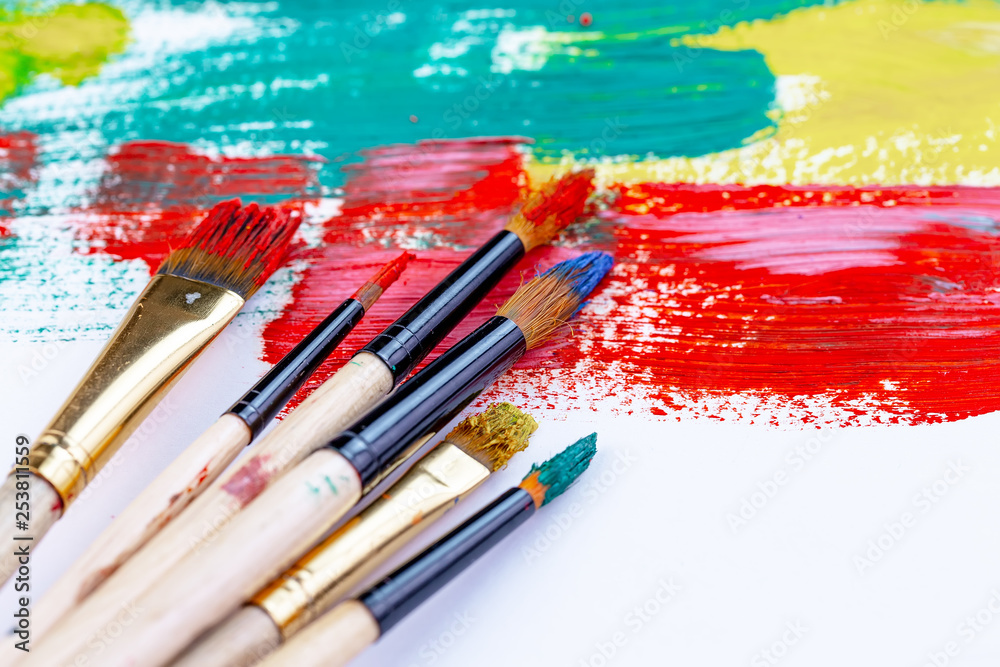 Fototapeta premium Paint brushes and paints for drawing.