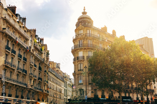 Parisian building at sunset