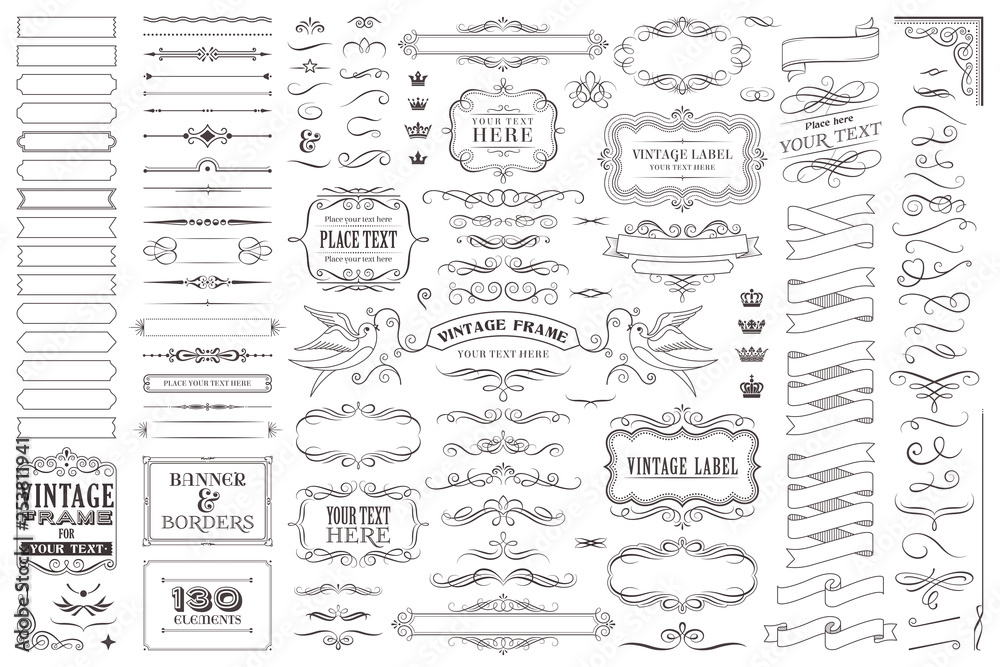 Huge collection or set of vector decorative elements for design