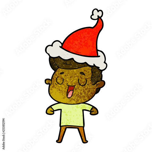 happy textured cartoon of a man wearing santa hat © lineartestpilot