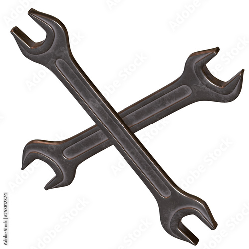 Wrench. Spanner repair tool. Mechanic or engineer instruments. Support service 3d render illustration isolated on white background.