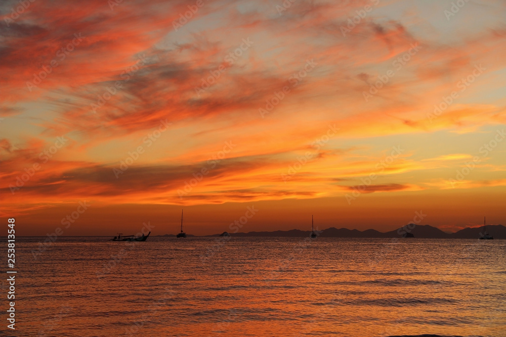 Beautiful view of the Andaman Sea at sunset. Thailand.