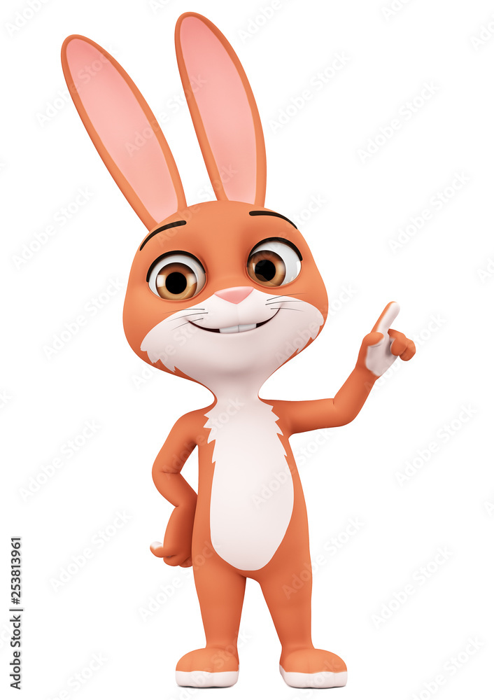 Character cartoon rabbit points his finger at an empty space on a white  background. 3d rendering. Illustration for advertising. Stock Illustration  | Adobe Stock