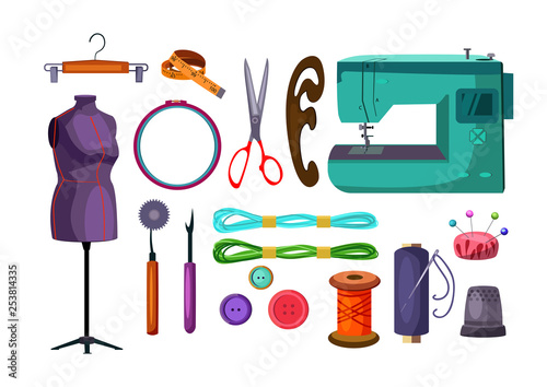 Sewing tools set. Collection for tailoring and dressmaking. Can be used for topics like needlecraft, clothing repair, occupation