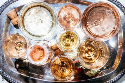 Champagne and Sparkling Rose on Silver Tray photo