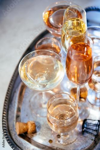 Champagne and Sparkling Rose on Silver Tray