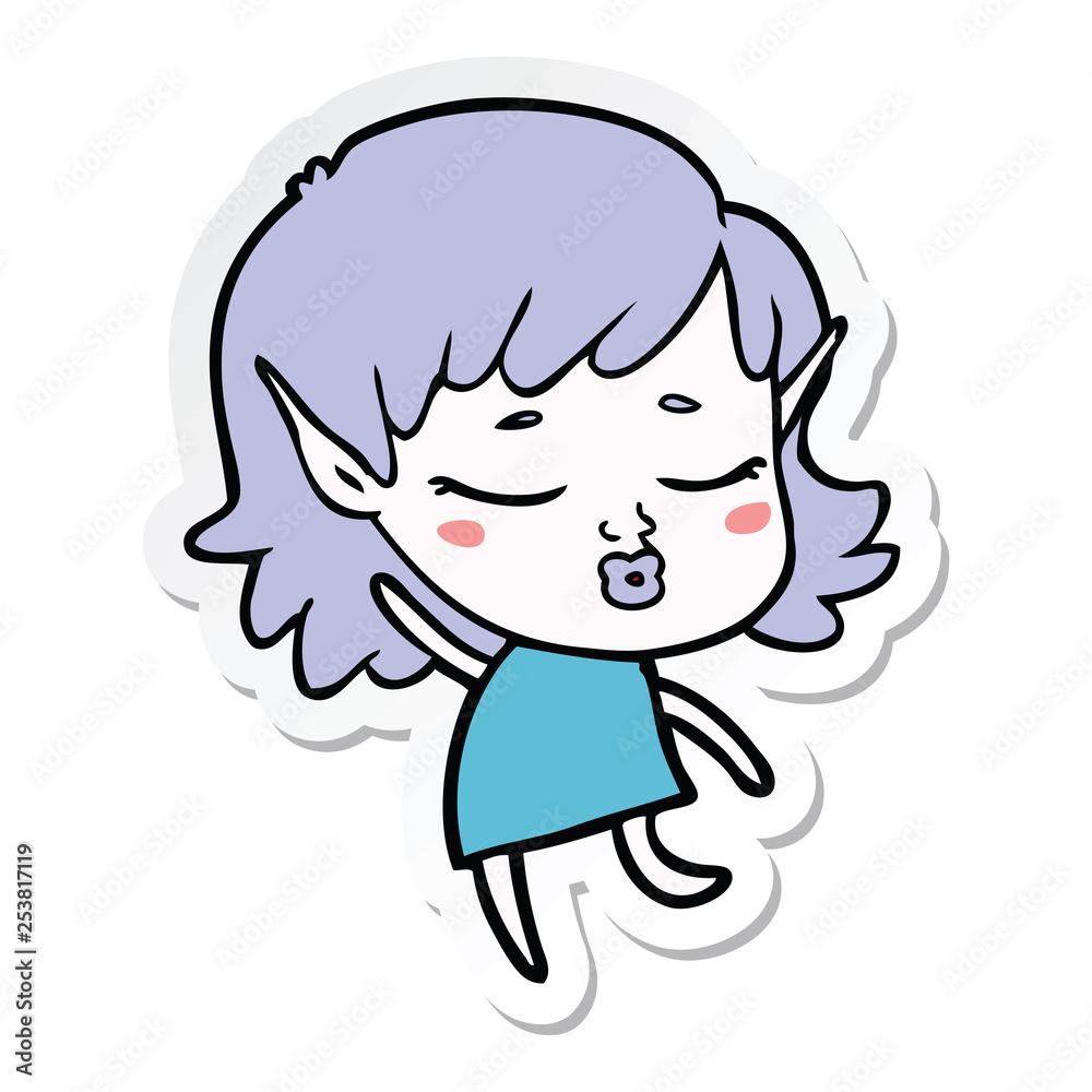 sticker of a pretty cartoon elf girl dancing sticker of a pretty cartoon elf girl dancing