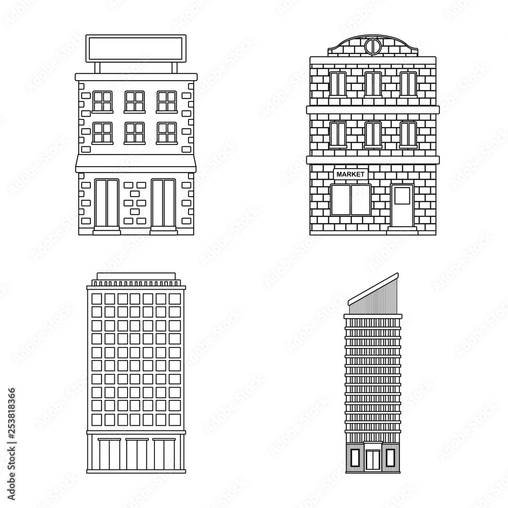 Isolated object of architecture and exterior  symbol. Collection of architecture and city stock vector illustration.