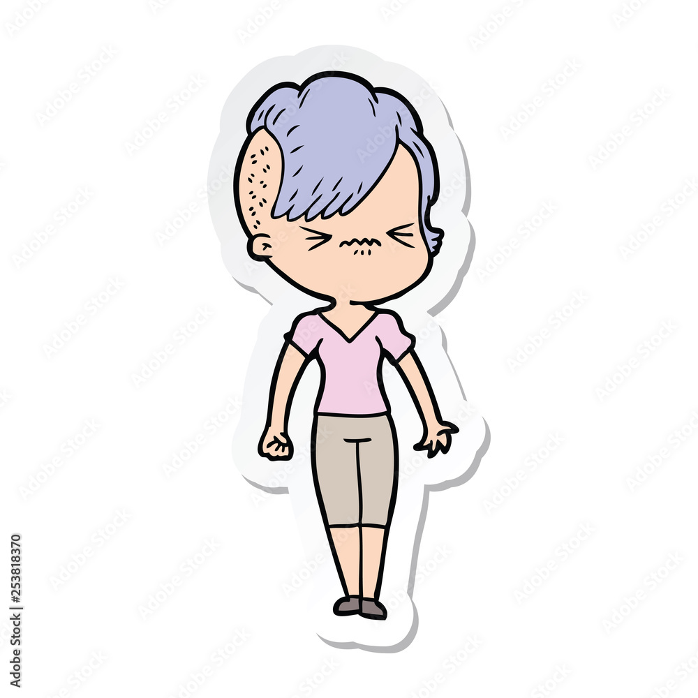 sticker of a cartoon annoyed hipster girl sticker of a cartoon annoyed hipster girl