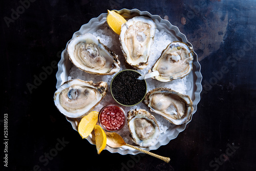 raw oysters with a side of caviar