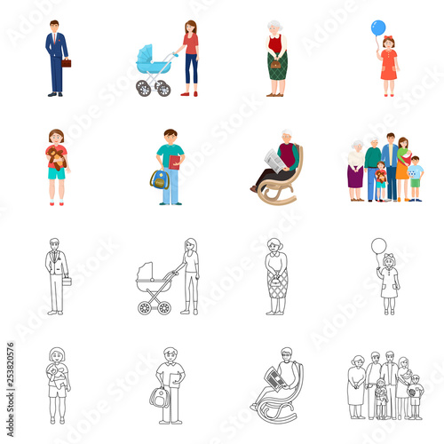 Isolated object of character and avatar icon. Collection of character and portrait stock vector illustration.
