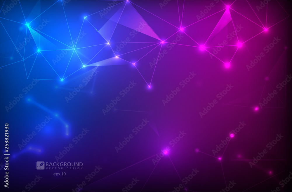 Connected polygons plexus vector geometric background can be used for scientific or technology presentations as molecule and communication concept. Digital data visualization.