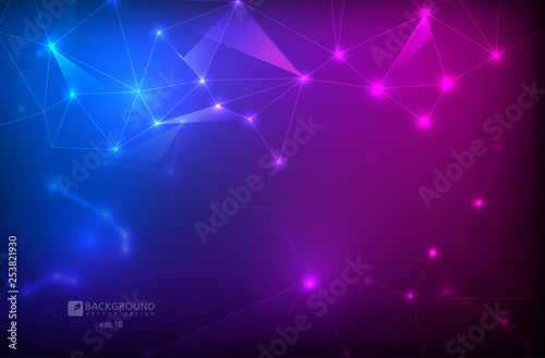 Connected polygons plexus vector geometric background can be used for scientific or technology presentations as molecule and communication concept. Digital data visualization. © Suchart