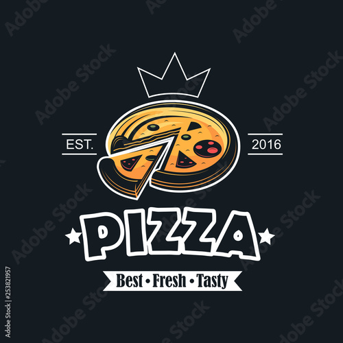 retro illustration of fast food emblem with pizza
