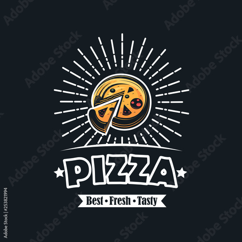 retro illustration of fast food emblem with pizza
