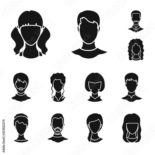Vector design of character and profile symbol. Set of character and dummy vector icon for stock.