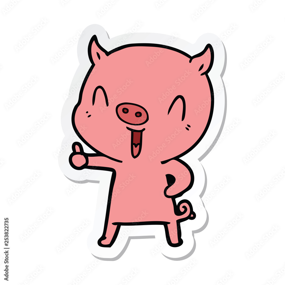 sticker of a happy cartoon pig sticker of a happy cartoon pig