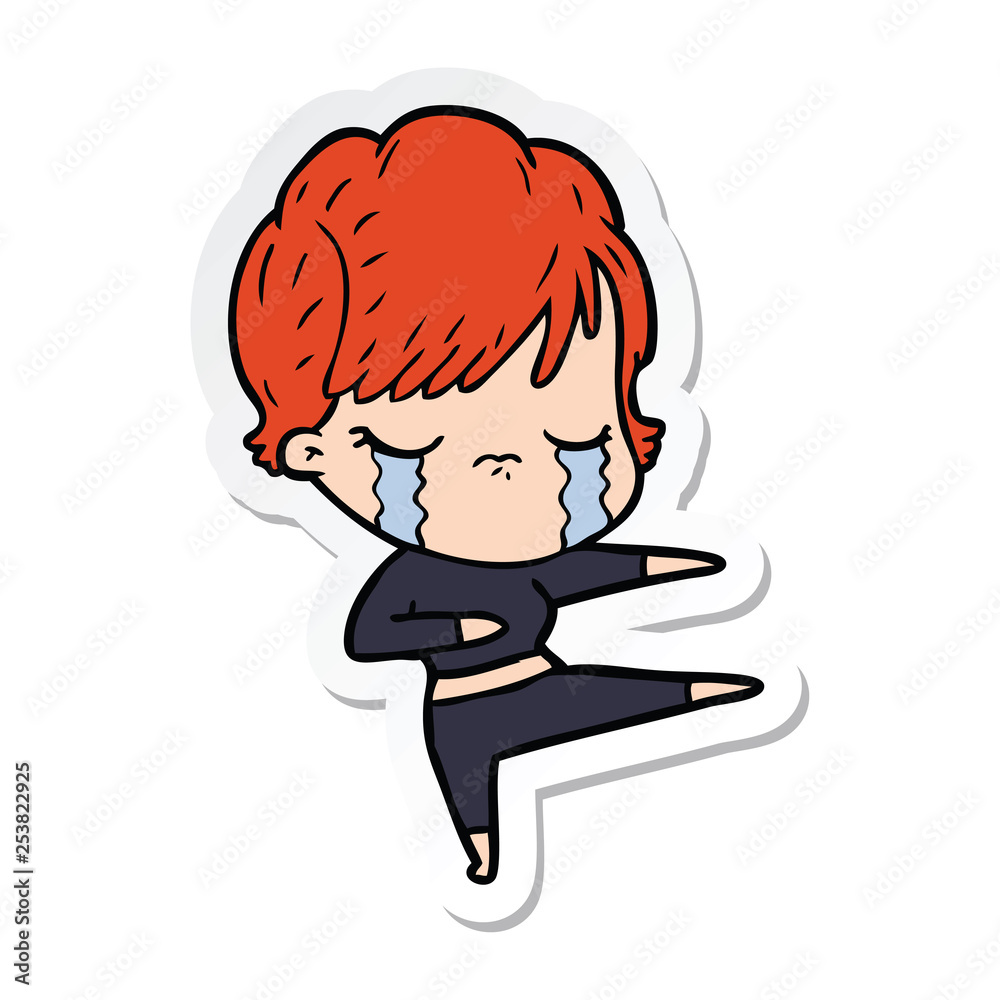 sticker of a cartoon woman crying sticker of a cartoon woman crying