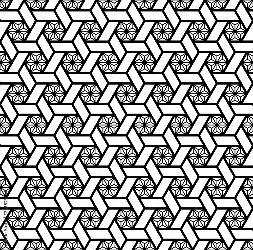 Seamless pattern based on Japanese geometric ornament .Black and white.