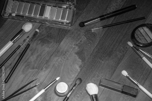 a set of professional makeup and shadow brushes