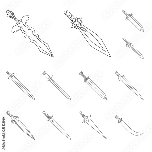 Vector illustration of game and armor icon. Set of game and blade stock symbol for web.