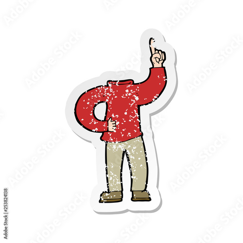 retro distressed sticker of a cartoon headless body with raised hand