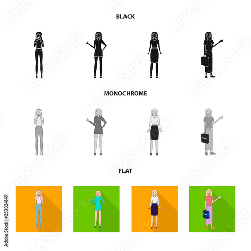 Isolated object of posture and mood icon. Set of posture and female stock vector illustration.