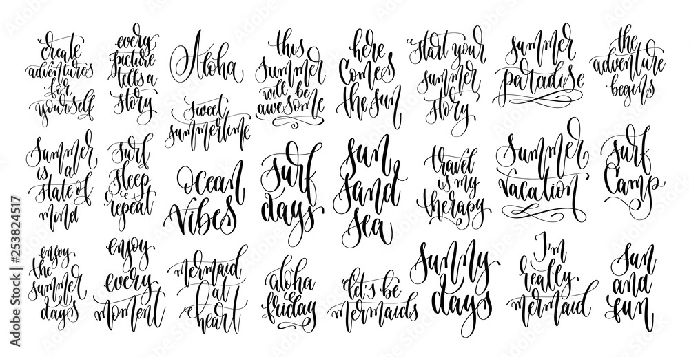 Plakat set of 25 hand lettering inscriptions text to summer holiday design