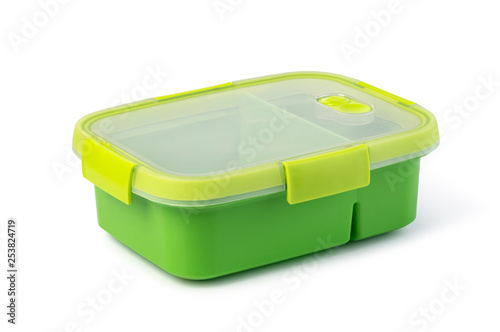Plastic food box on white background