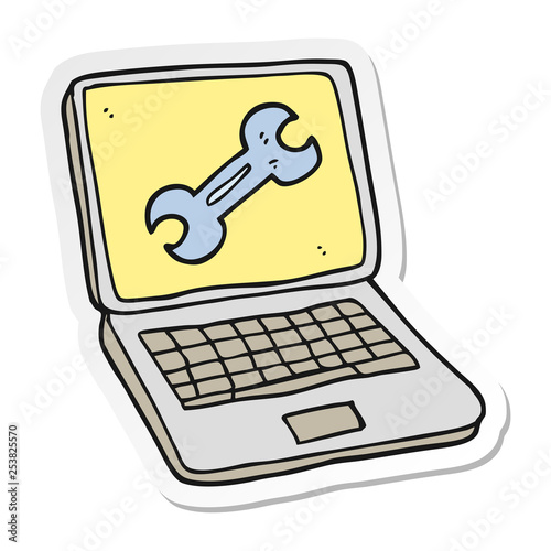 sticker of a cartoon laptop computer with fix screen