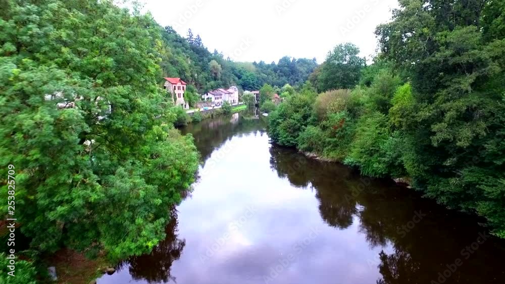 Aerial Drone hovering over river in France Aerial Drone hovering over river in France