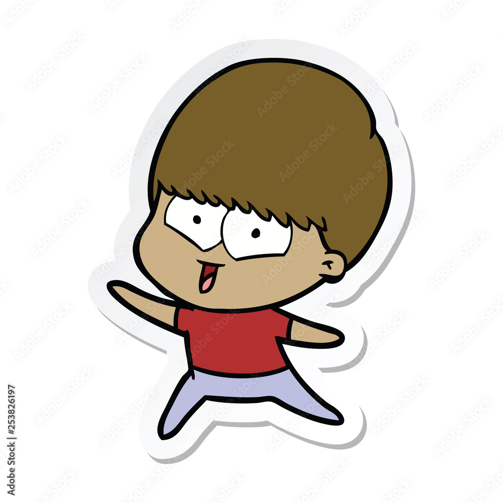 sticker of a cartoon happy boy