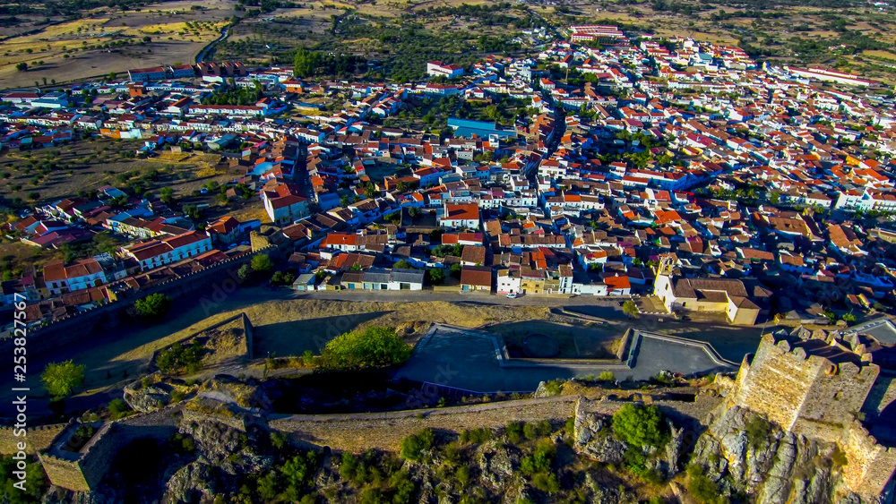Alburquerque. Historical village of Badajoz. Extremadura, Spain. Drone photo