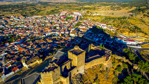 Alburquerque. Historical village of Badajoz. Extremadura, Spain. Drone photo