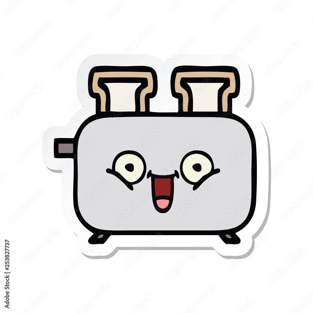 sticker of a cute cartoon of a toaster