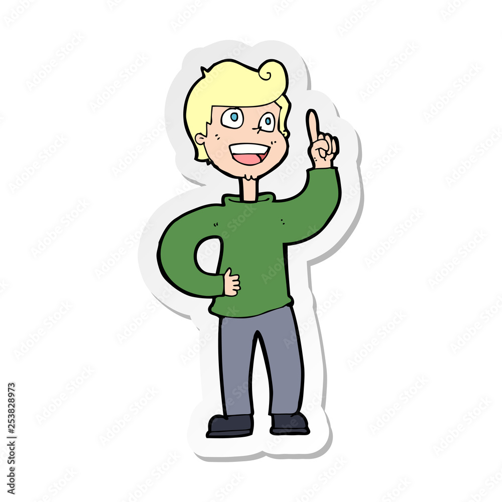 sticker of a cartoon boy with great idea