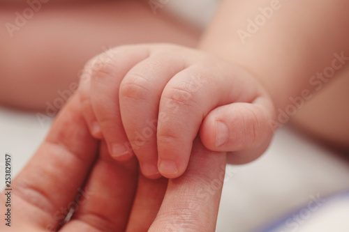 Baby hand on parent palm