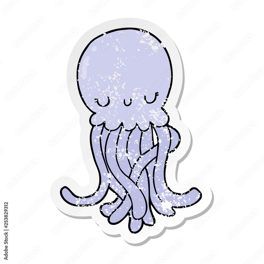 distressed sticker of a cute cartoon jellyfish distressed sticker of a cute cartoon jellyfish
