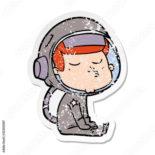 distressed sticker of a cartoon confident astronaut