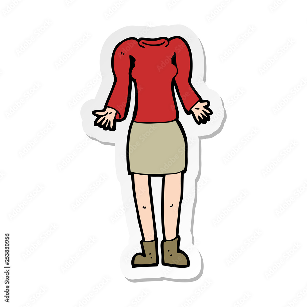 sticker of a cartoon female body with shrugging shoulders