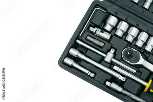 set of tools in a briefcase on a white background. Isolate