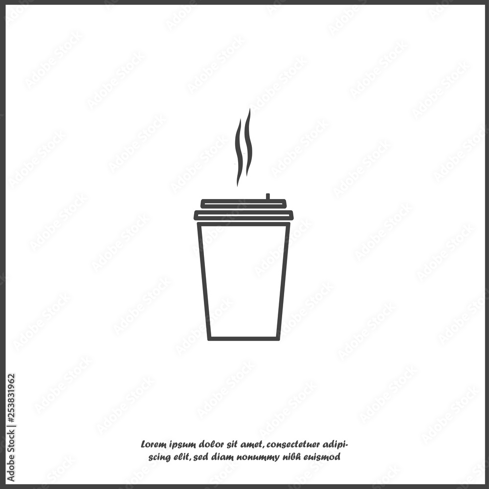 Vector icon of a disposable cup of coffee. A stale coffee drink in the dishes on white isolated background.