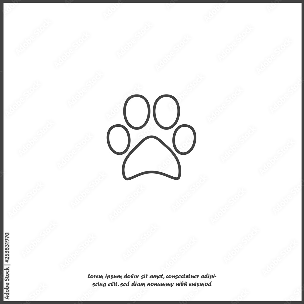 Vector icon animal paw imprint. Paw illustration on white isolated background.