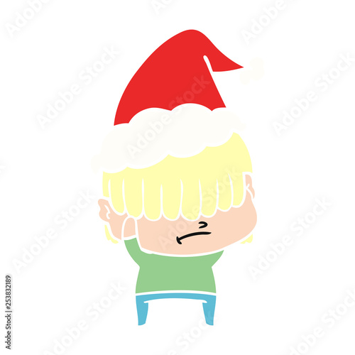 flat color illustration of a boy with untidy hair wearing santa hat