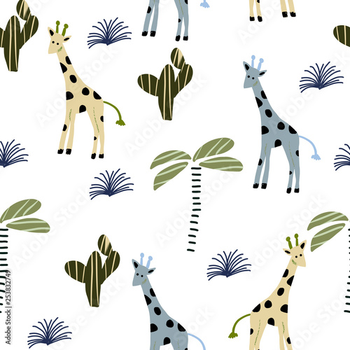 Seamless pattern in Scandinavian style with giraffe