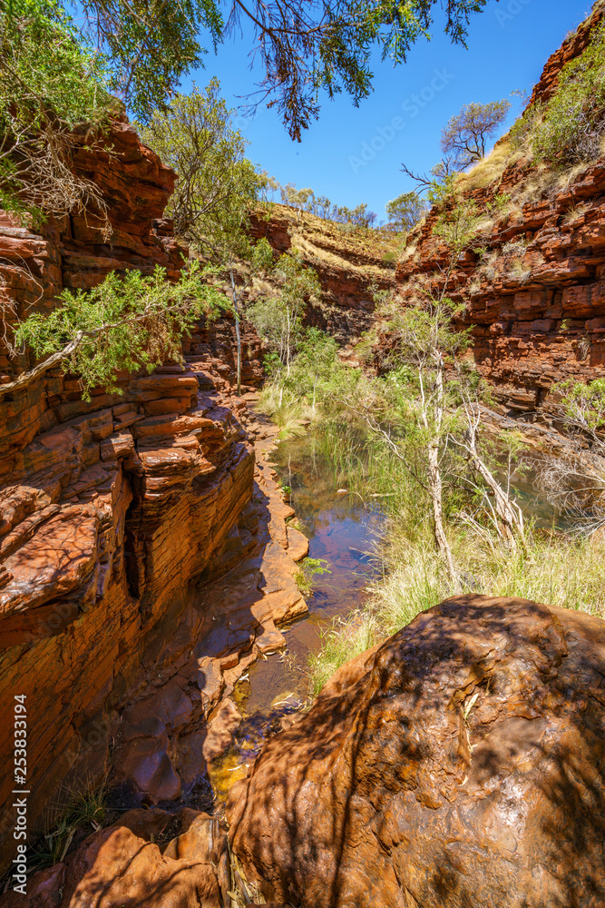 hiking down in hancock gorge in karijini national park, western australia 9