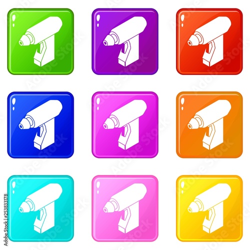 Manual welding torch icons set 9 color collection isolated on white for any design